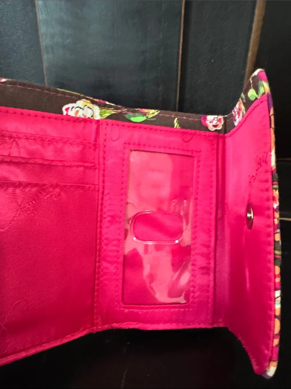 Vera Bradley Floral Quilted Clasp Wallet - Brown, Pink & Orange - Picture 3 of 5